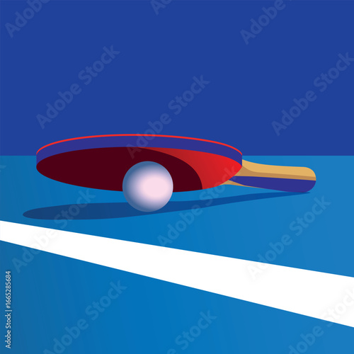 Flat illustration of table tennis racket, ball, ideal for poster, ping pong app icon, sports club design. Hobbies, racket sport training, sports accessories, activity