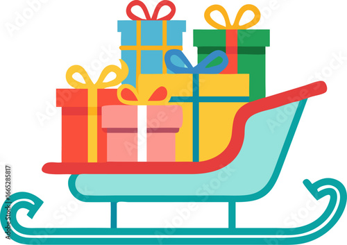 Festive sleigh overflowing with gifts isolated on white background isolated on transparent background