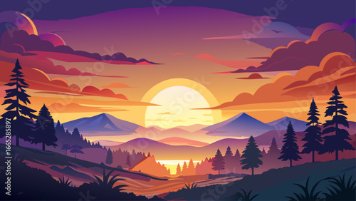 Majestic Dandeli sunset paints horizon in mesmerizing hues, golden light shimmering across sky, silhouette whispers calm, eternal beauty radiates softly, timeless glow inspires peace, harmony between 