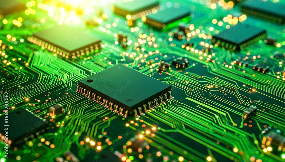 Fototapeta premium Green Circuit Board Closeup.