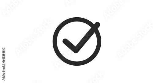 Black checkmark inside a thin black circle icon, representing confirmation, approval, success, verification, completion, correctness, validation, task done, agreement, positive feedback, acceptance, q