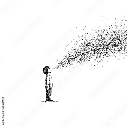 Boy blowing imagination illustration art drawing sketch creative concept artwork design vector graphic 100