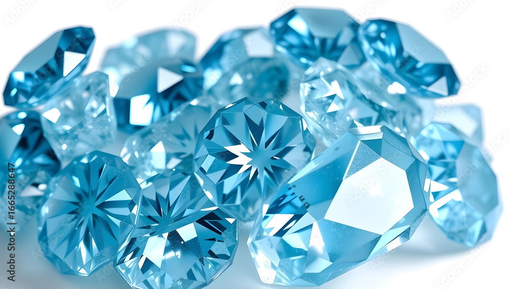 Fototapeta premium Blue topaz gemstone isolated on white background with shiny blue color