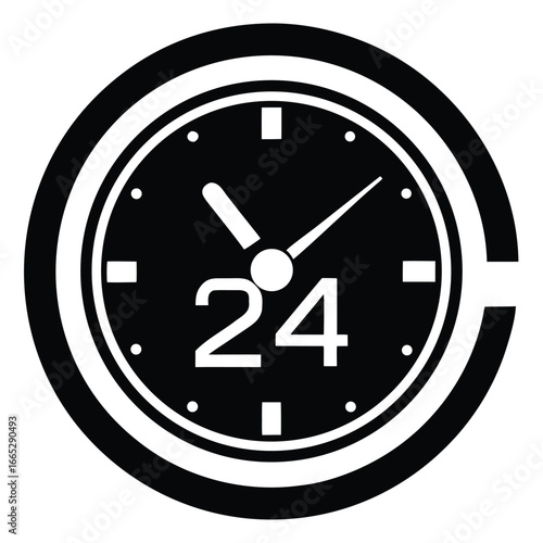 24 Hour Service Silhouette Vector icon on white background