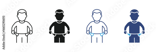 poor person empty pockets icon in outline and flat style , vector illustration . 