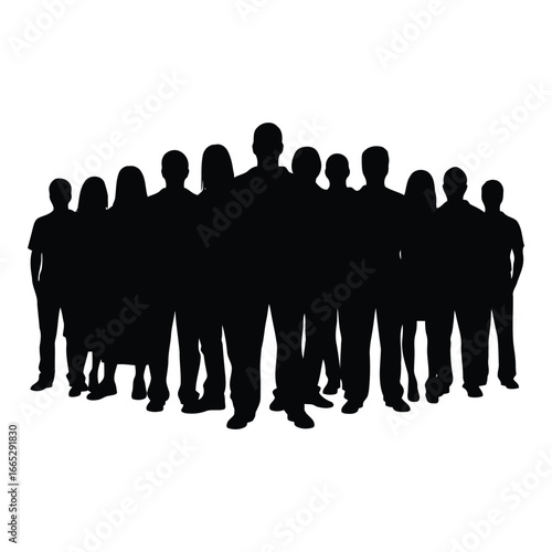 Diverse group silhouette standing together in unity and teamwork corporate people crowd silhouette