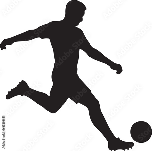 Black silhouette of a male soccer player kicking a ball football