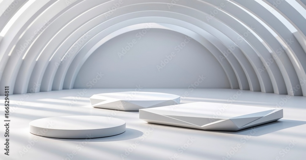 Fototapeta premium White podiums on the white background