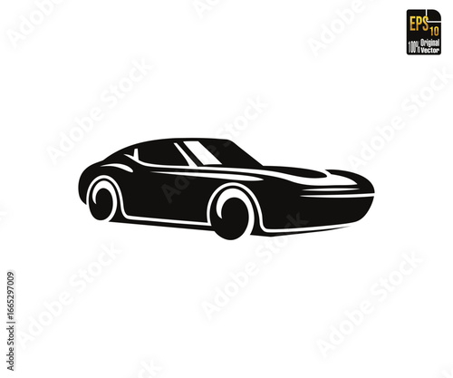 Stylish black sports car silhouette design isolated on white background