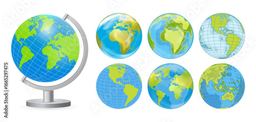 School globus icon. World globe on silver stand. Earth planet map collection. Vector illustration