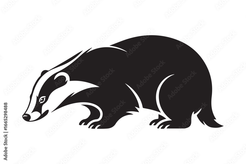 Obraz premium Black and white illustration of a badger in profile