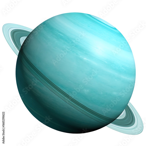 Blue planet with rings isolated on a transparent background