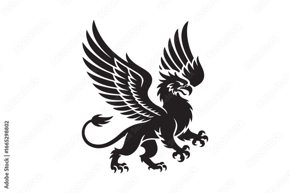 Obraz premium Majestic black griffin with spread wings and fierce stance