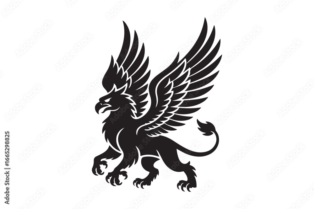 Obraz premium Majestic black griffin silhouette with spread wings