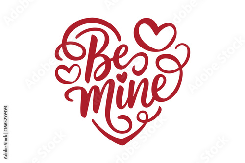 Be mine heart with red calligraphy and small hearts