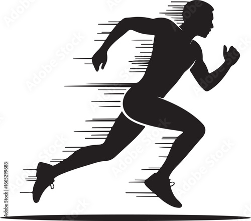 Silhouette of a sprinter in motion with speed lines