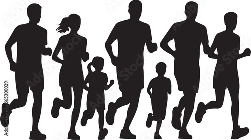 Diverse group of people running in silhouette, representing fitness and activity