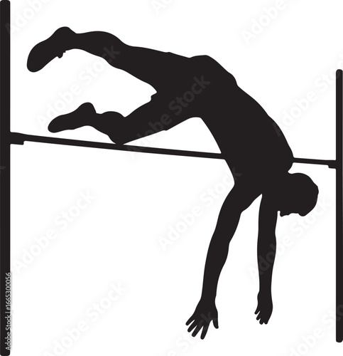 Silhouette of a pole vaulter clearing the bar during a track and field competition