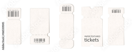 Paper tickets set. Realistic textured coupons set.