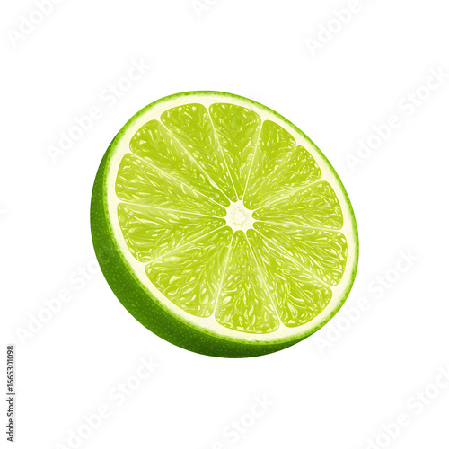 Juicy lime slice isolated on white background perfect for tropical drinks, cocktails, and refreshing summer designs