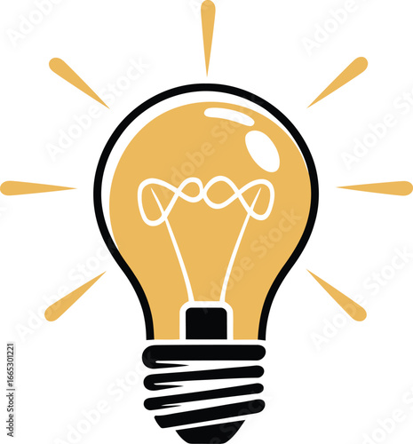Glowing Light Bulb Vector Illustration - Idea, Innovation, Creativity Concept icon on Transparent Background.