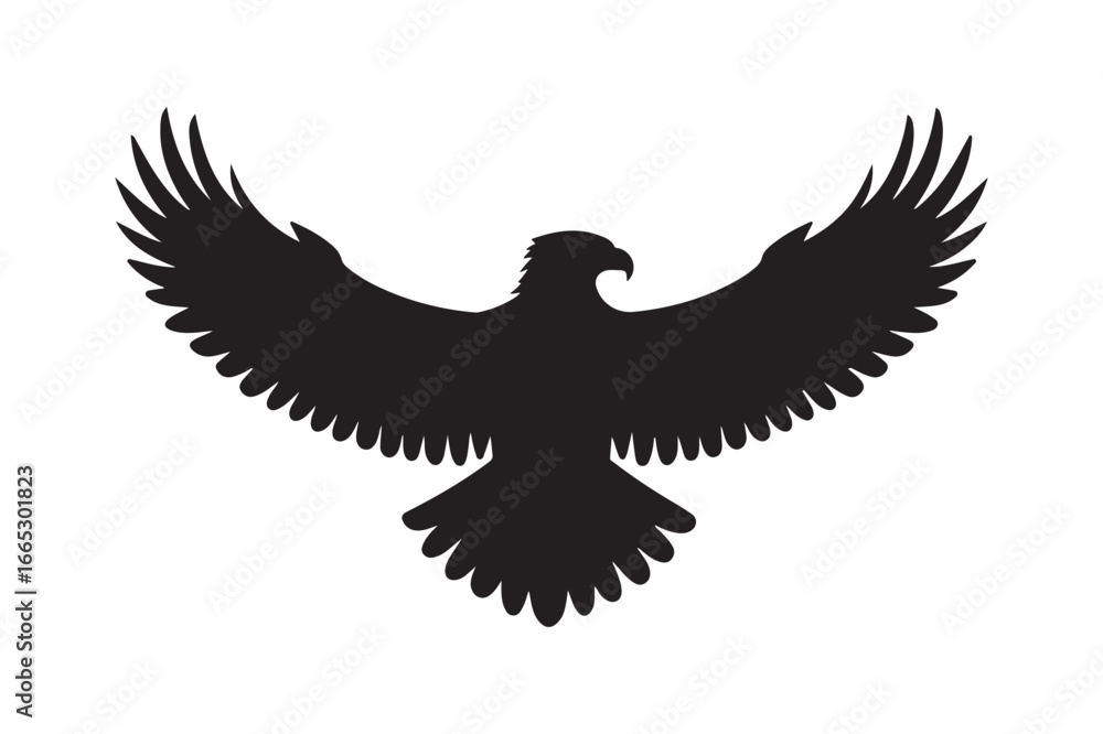Obraz premium Silhouette of an eagle with outstretched wings in flight