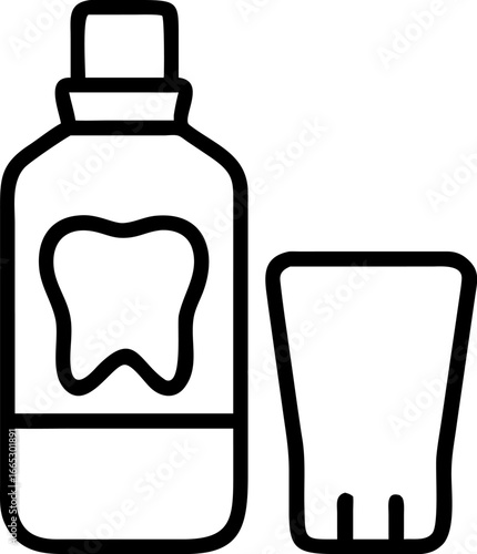 Dental hygiene products with mouthwash bottle and glass cup  