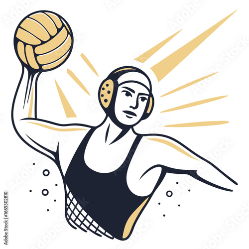 Water polo player throwing ball in dynamic illustration style  