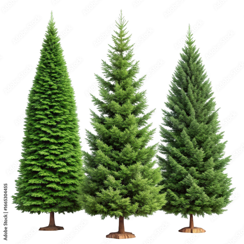 Fototapeta premium 3d realistic christmas trees isolated on transparent background