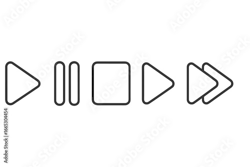 Set of play, pause, stop, and skip icons designed in minimalist style for digital media applications