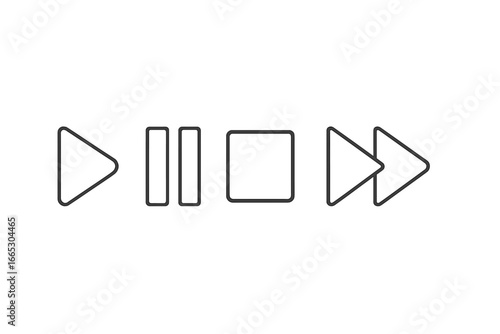 Symbolic representation of media controls in minimalist design illustrating play, pause, stop, and fast forward functions