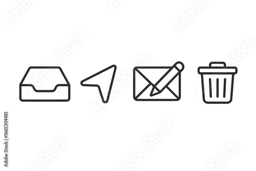 Icons depicting common actions in digital communication such as moving, composing, and deleting messages