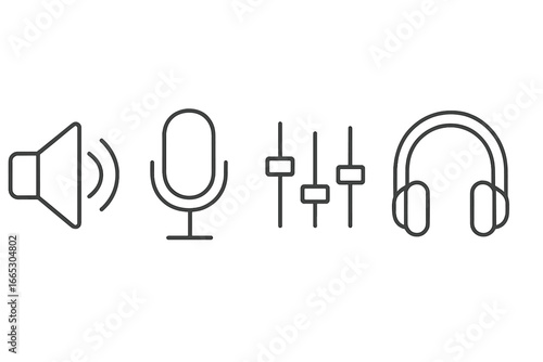 Audio equipment icons representing sound technology and audio mixing in a minimalist style for digital design