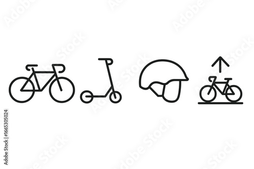 Cycling and scootering activities with safety gear and symbols in a graphic design layout