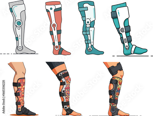 Various designs of innovative orthopedic leg braces for mobility  