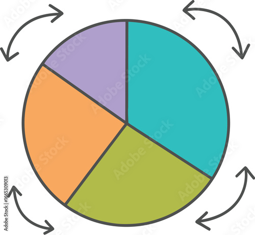 Colorful pie chart illustrating data segments and circular motion