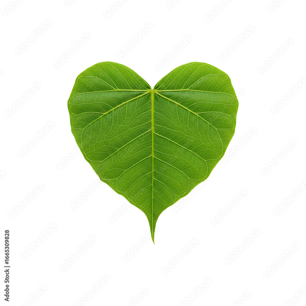 Obraz premium Fresh green heart-shaped leaf isolated on white bacground – eco-friendly botanical element for love, naure, and environment concepts