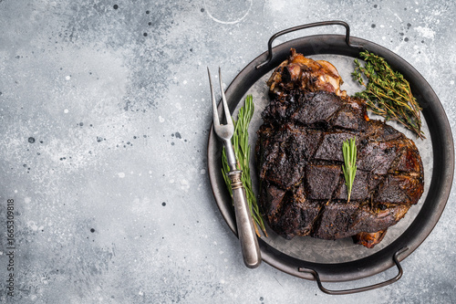 Fototapeta Slow cooked venison roast leg