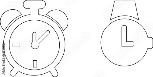Timekeeping device icon set , Simple black clock on green background for time related concepts, ,Business lunch icon. Knife, fork and plate with clock illustration. Lunch time symbol.