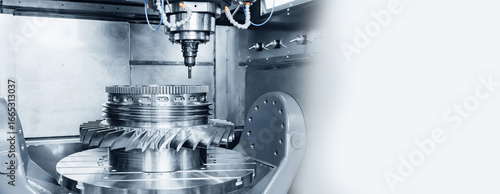 Photography Cnc milling machine with precision cutting turbine wheel, banner industrial work