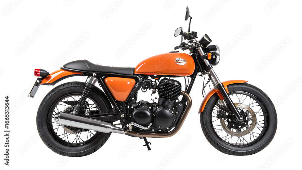Fototapeta premium Classic orange motorcycle isolated on transparent background, a vintage vehicle with a retro design and powerful engine