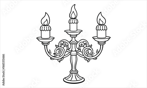 Candelabra t shirt design silhouette and vector line art, intricate detailed illustration, perfect for relaxation, stress relief, mindfulness, adult coloring books, printable artwork.