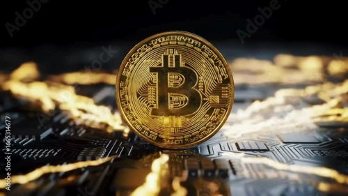 Golden Bitcoin on the Verge of Digital Transformation: This image captures the essence of a gleaming Bitcoin, symbolizing the digital currency's potential and the ever-evolving world of finance.