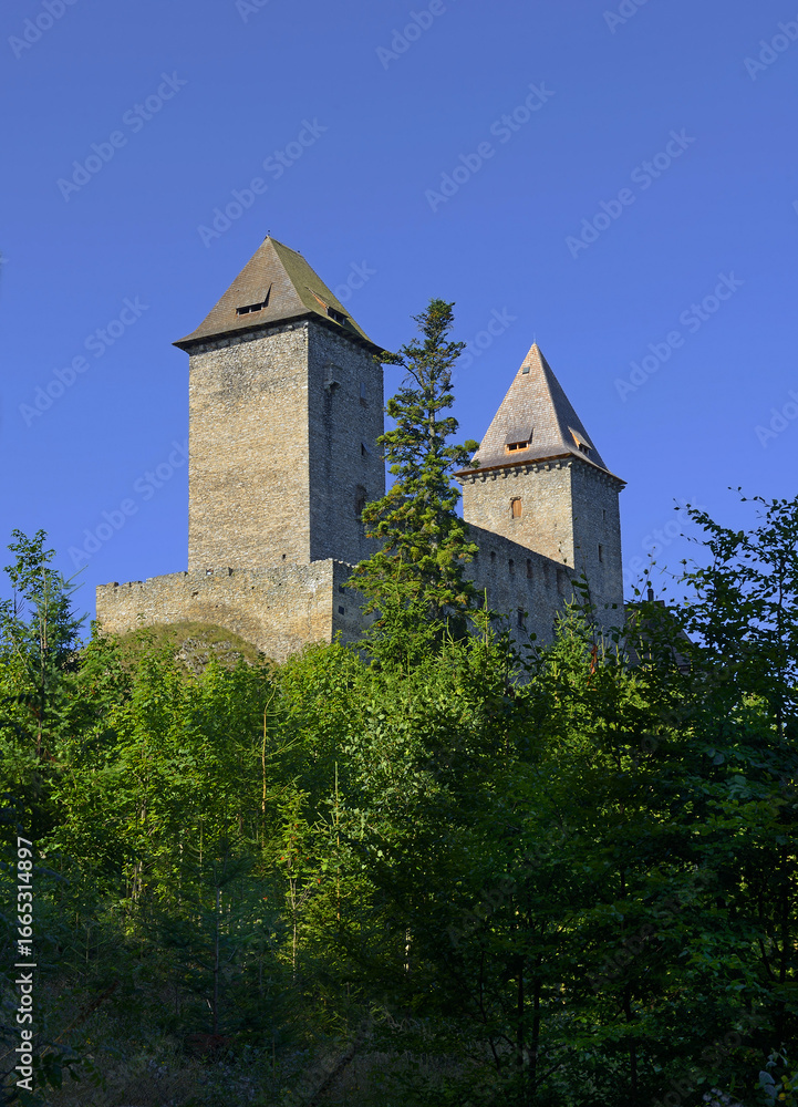 Fototapeta premium Kasperk Castle is a medieval castle placed in National Park Sumava (southwestern Bohemia). It is said to be the most highly located royal castle in Bohemia, Czech Republic