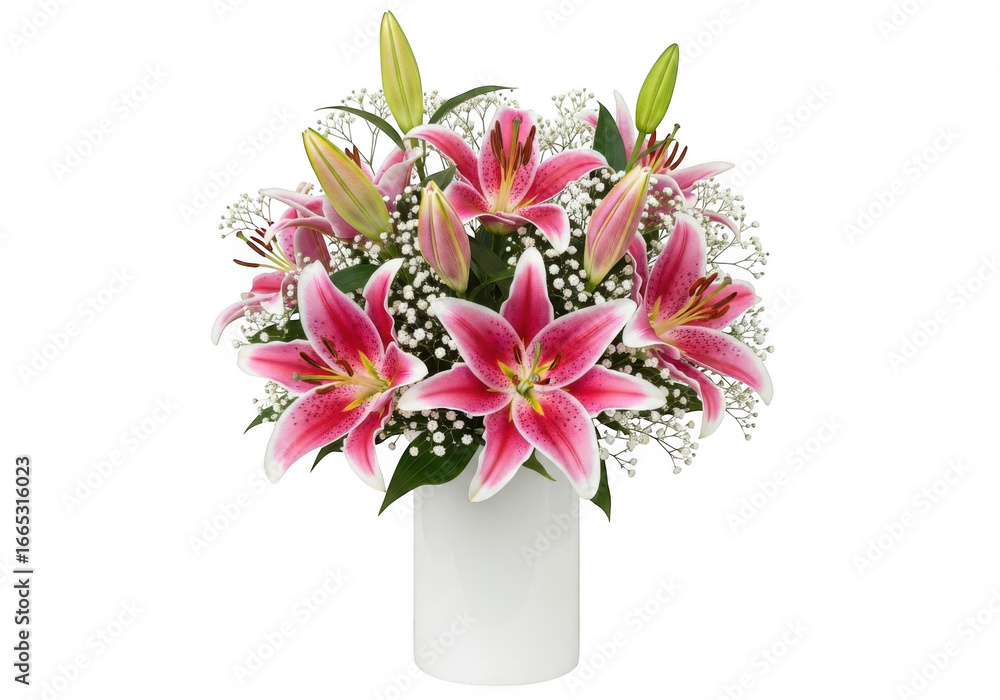 Obraz premium Pink lily bouquet isolated on transparent background
