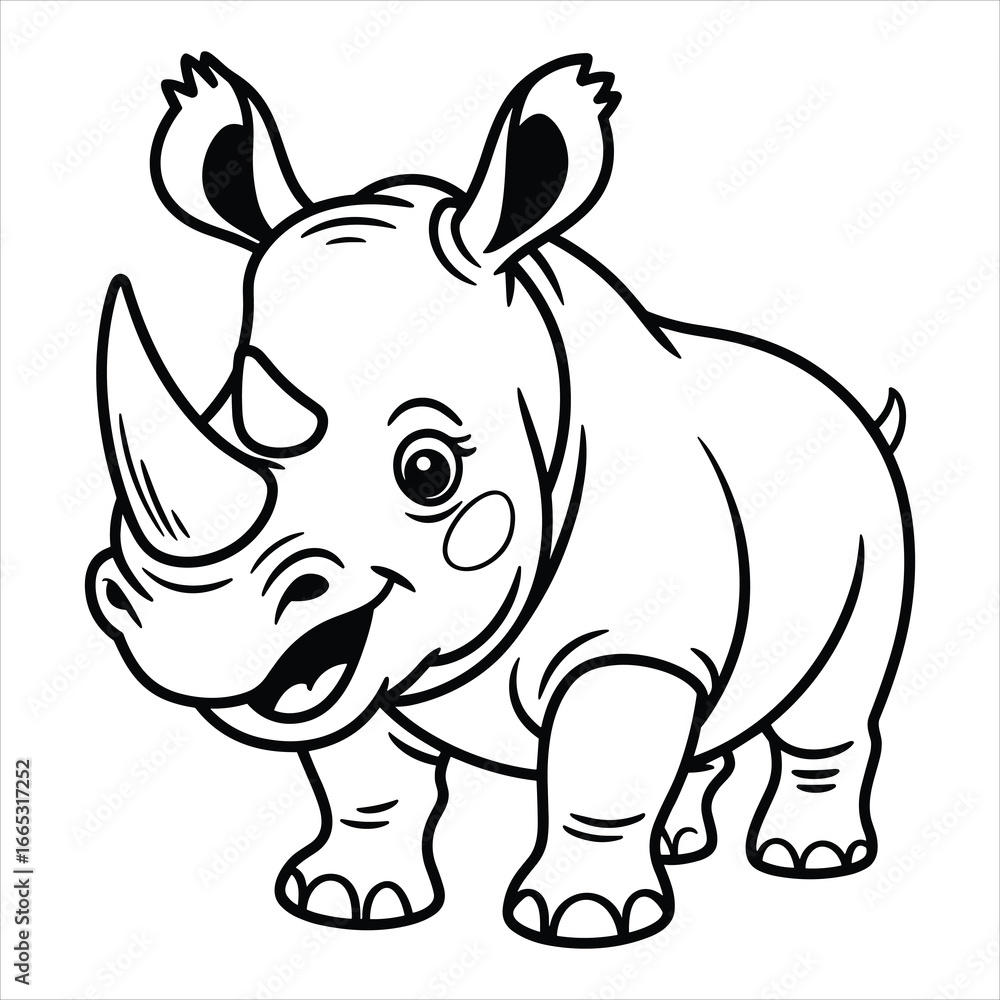 Fototapeta premium Cute Rhino Coloring Page Vector Illustration Cartoon Rhinoceros Animal for Kids Activity Book