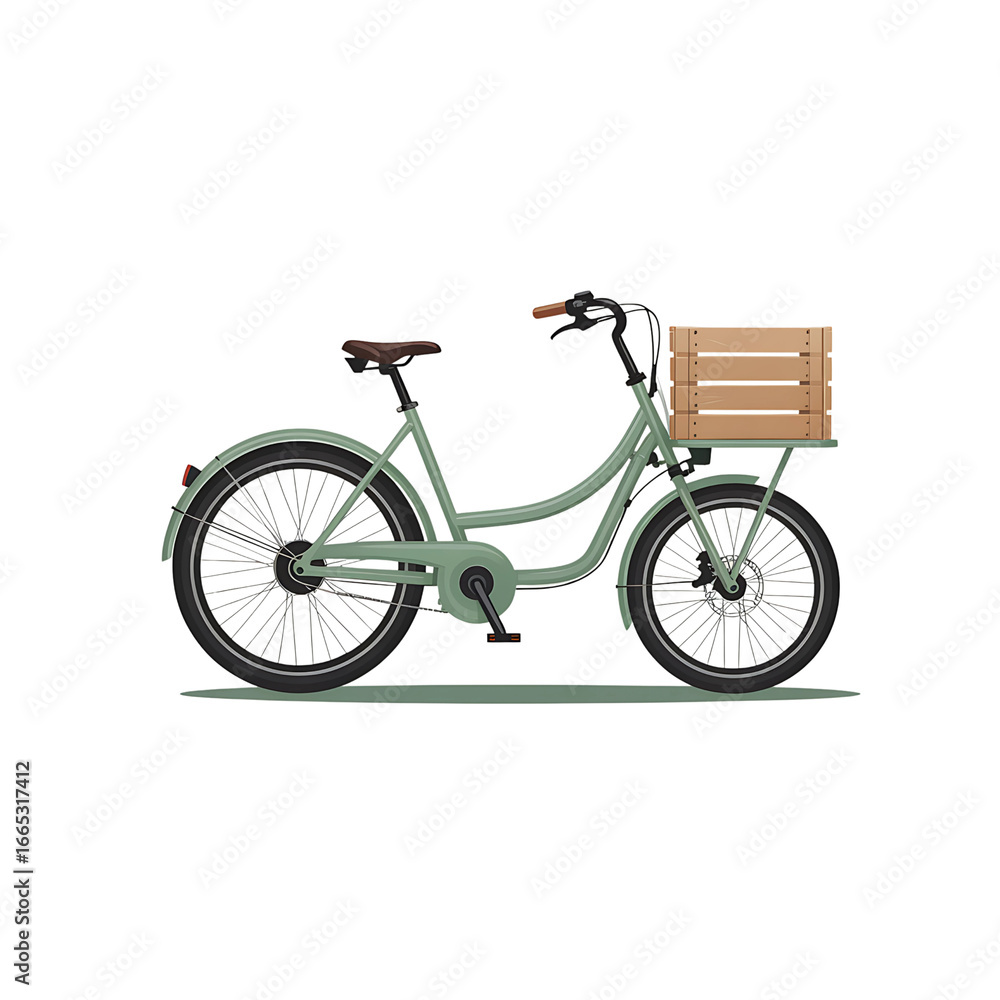 Fototapeta premium Classic commuter bicycle with wooden basket isolated on transparent background