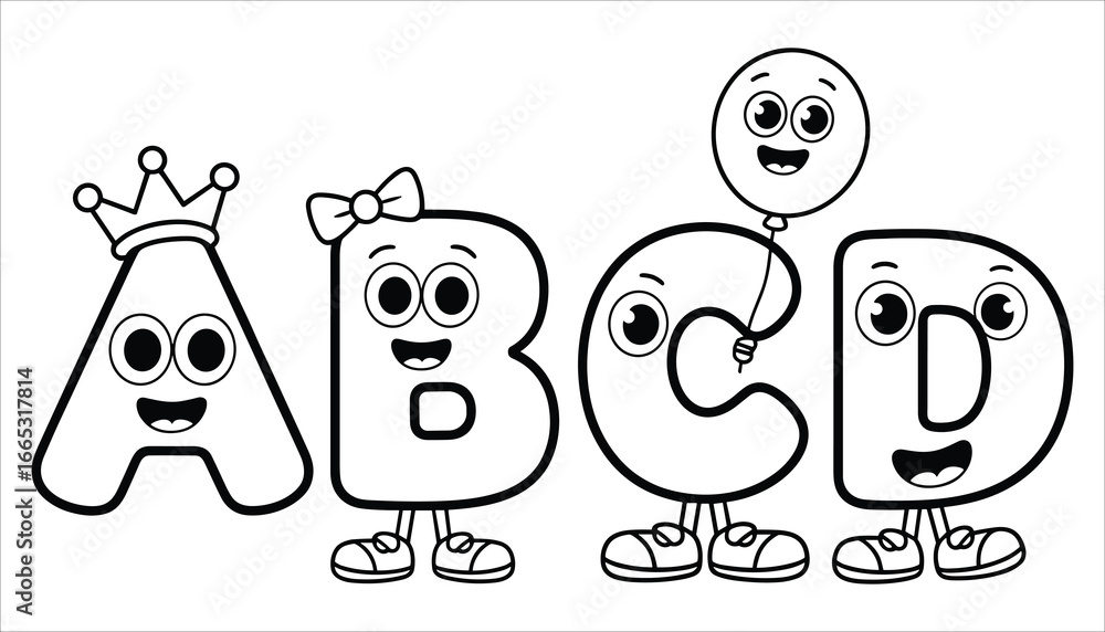 Obraz premium Cute Alphabet Letters with Faces Vector Cartoon Font Characters for Kids Education and Coloring