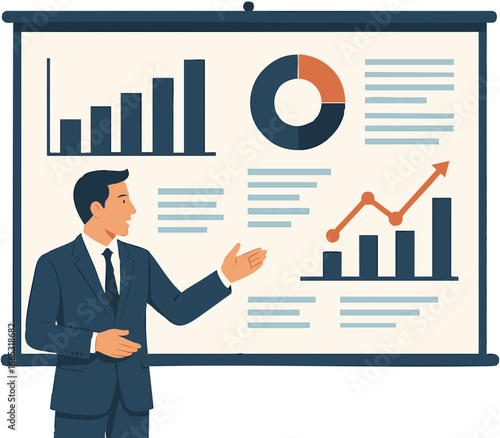 business man with graph, business man and graph, business man with chart, man giving presentation