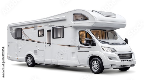 Luxurious White Motorhome on Clean White Background for Travel Lifestyle Advertising
